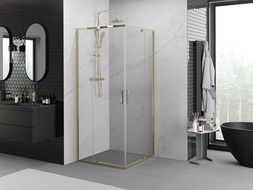 Mexen Exo štvorcová sprchová kabína s otváracími dverami 90 x 90 cm, transparentná, zlatá - 8110-090-090-50-00