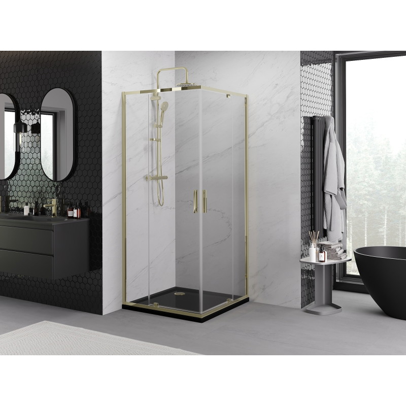 Mexen Exo-R Duo štvorcová sprchová kabína s otváracími dvermi 100 x 100 cm, transparentná, zlatá - 8110-100-100-50-00