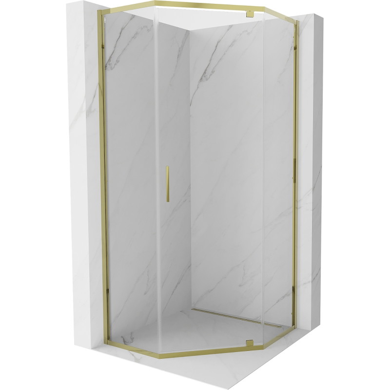 Mexen Exo-R päťuholníková sprchová kabína s otváracími dverami 80 x 80 cm, transparentná, zlatá - 812-080-080-50-00