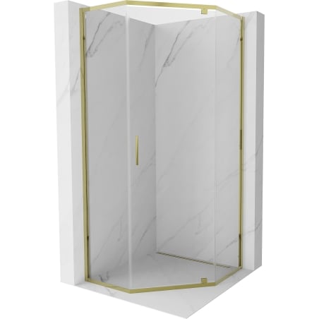 Mexen Exo päťuholníková sprchová kabína sklopná 90 x 90 cm, transparentná, zlatá - 812-090-090-50-00