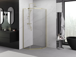 Mexen Exo päťuholníková sprchová kabína sklopná 90 x 90 cm, transparentná, zlatá - 812-090-090-50-00