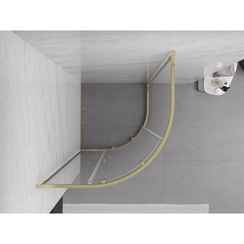 Mexen Exo polokruhová sprchová kabína posuvná 70 x 70 cm, transparentná, zlatá - 8131-070-070-50-00