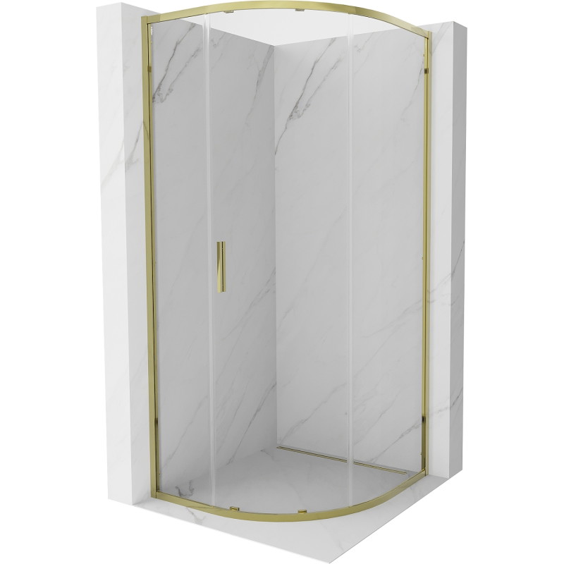 Mexen Exo-S sprchová kabína polkruhová posuvná 80 x 80 cm, transparentná, zlatá - 8131-080-080-50-00
