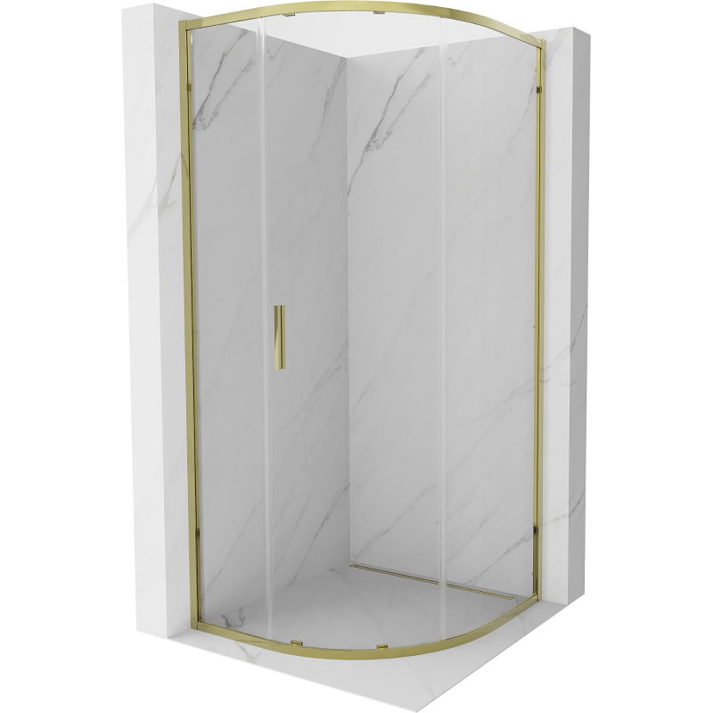 Mexen Exo štvrťkruhová sprchová kabína posuvná 90 x 90 cm, transparentná, zlatá - 8131-090-090-50-00