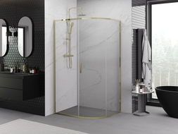 Mexen Exo-S pologuľová sprchová kabína s posuvnými dverami 100 x 80 cm, transparentná, zlatá - 8131-100-080-50-00
