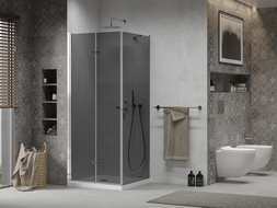 Mexen Lima skladacia sprchová kabína 80 x 80 cm, grafit, chróm + vanička Flat, biela - 856-080-080-01-40-4010