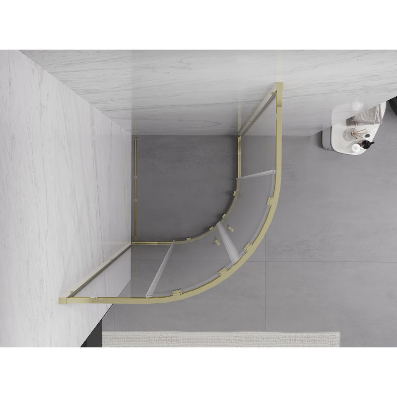 Mexen Exo, polkruhový sprchovací kút 90 x 90 cm, priehľadný, zlatý - 8132-090-090-50-00