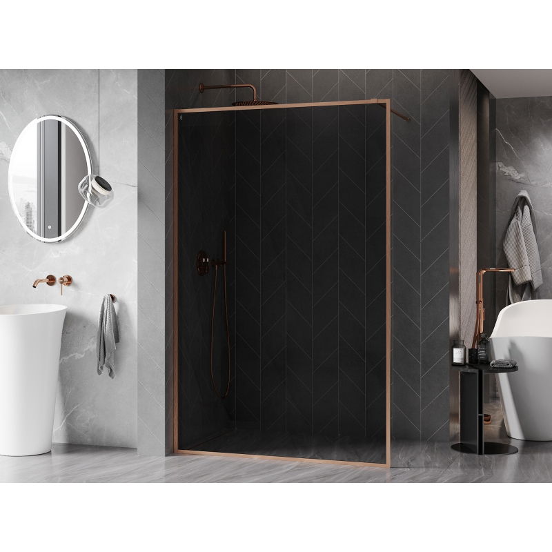 Mexen Kioto-F sprchová stena Walk-in s rámom 140 x 202 cm, grafit 8 mm, brúsená meď - 800-140-104-65-40