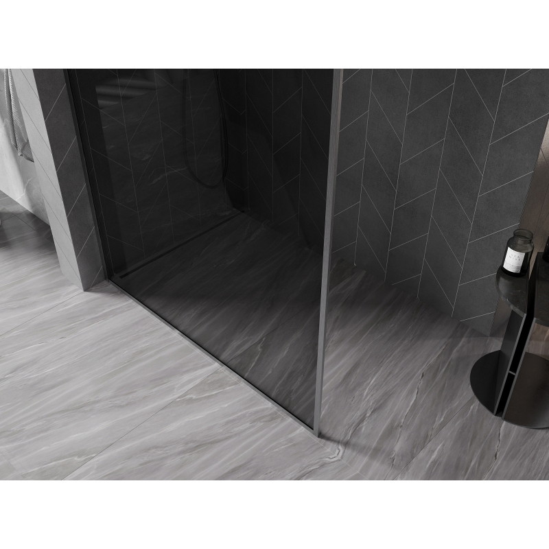 Mexen Kioto-F sprchová stena Walk-in s rámom 130 x 202 cm, grafit 8 mm, kefovaná gun gray farba - 800-130-104-66-40
