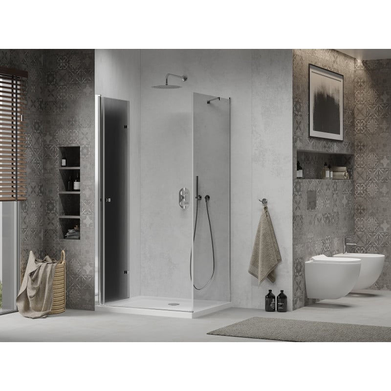 Mexen Lima skladacia sprchová kabína 100 x 70 cm, grafit, chróm + vanička Flat, biela - 856-100-070-01-40-4010