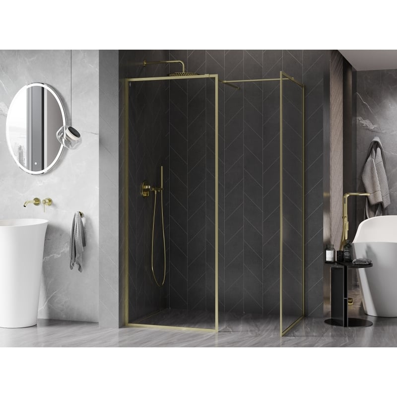 Mexen Kioto-F sprchová stena Walk-in s rámom 140 x 75 cm, priehľadná 8 mm, zlatá kartáčovaná - 800-140-202-04-55-075