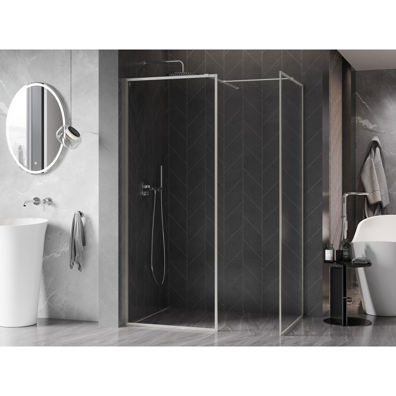 Mexen Kioto-F sprchová stena Walk-in s rámom 80 x 70 cm, transparent 8 mm, brúsený nikel - 800-080-202-04-97-070