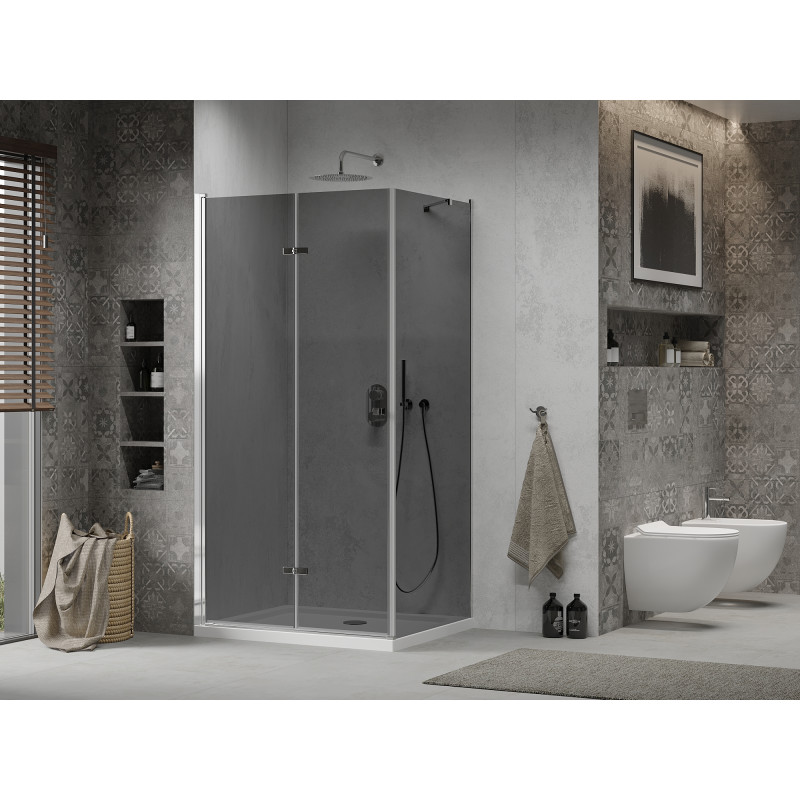 Mexen Lima skladacia sprchová kabína 100 x 90 cm, grafit, chróm + vanička Flat, biela - 856-100-090-01-40-4010