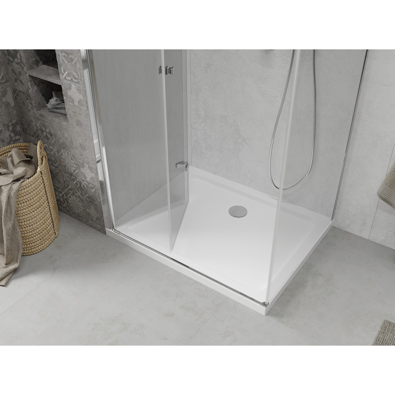 Mexen Lima skladací sprchovací kút 80 x 70 cm, transparentný, chróm + sprchová vanička Flat - 856-080-070-01-00-4010
