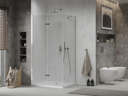Mexen Lima skladací sprchovací kút 80 x 70 cm, transparentný, chróm + sprchová vanička Flat - 856-080-070-01-00-4010