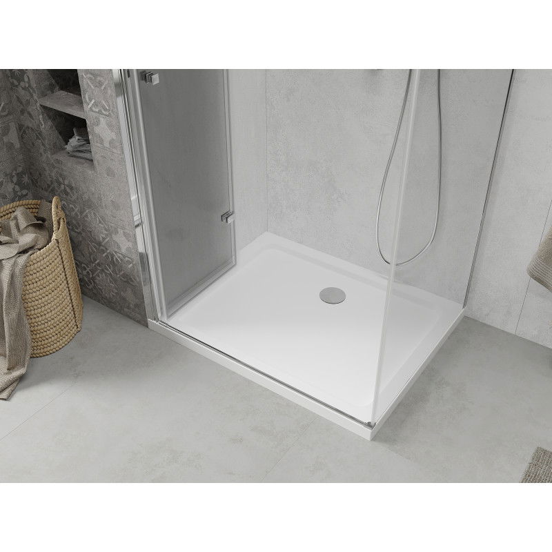 Mexen Lima skladací sprchovací kút 80 x 90 cm, transparentný, chróm + vanička Flat - 856-080-090-01-00-4010