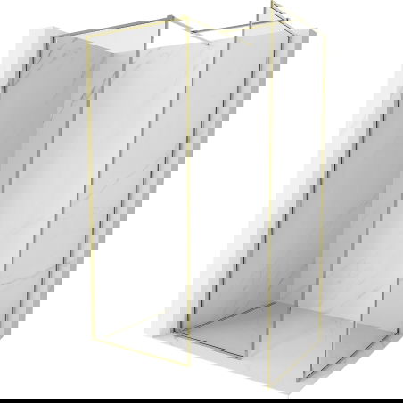 Mexen Kioto-F sprchová stena Walk-in s rámikom 90 x 75 cm, transparentná 8 mm, zlatá - 800-090-202-04-50-075