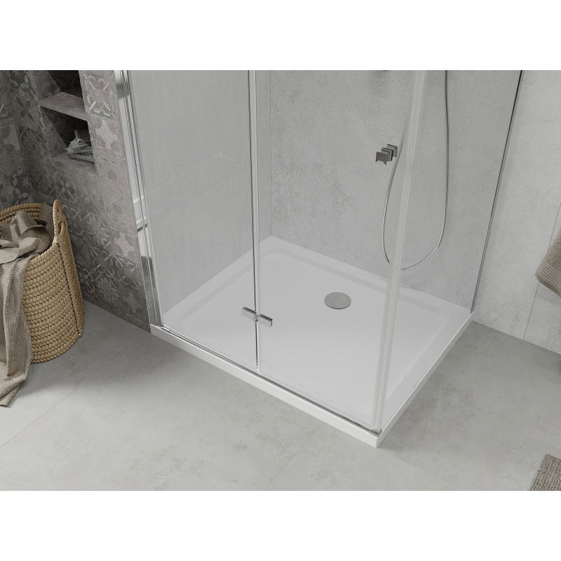 Mexen Lima skladací sprchový kút 70 x 90 cm, transparentný, chróm + vanička Flat - 856-070-090-01-00-4010