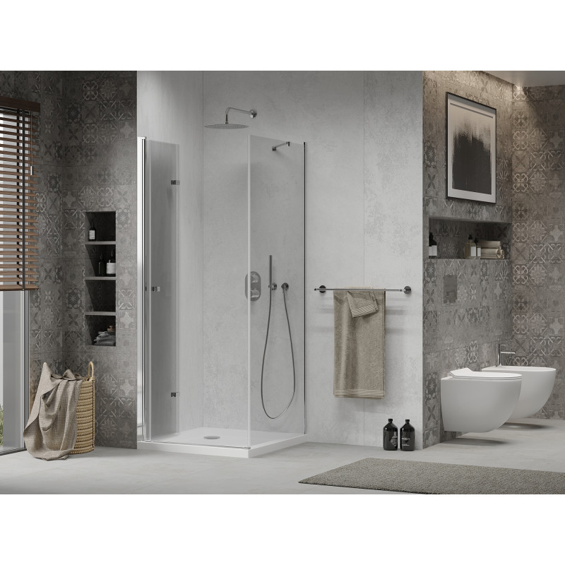 Mexen Lima skladací sprchovací kút 90 x 90 cm, transparentný, chróm + vanička Flat - 856-090-090-01-00-4010