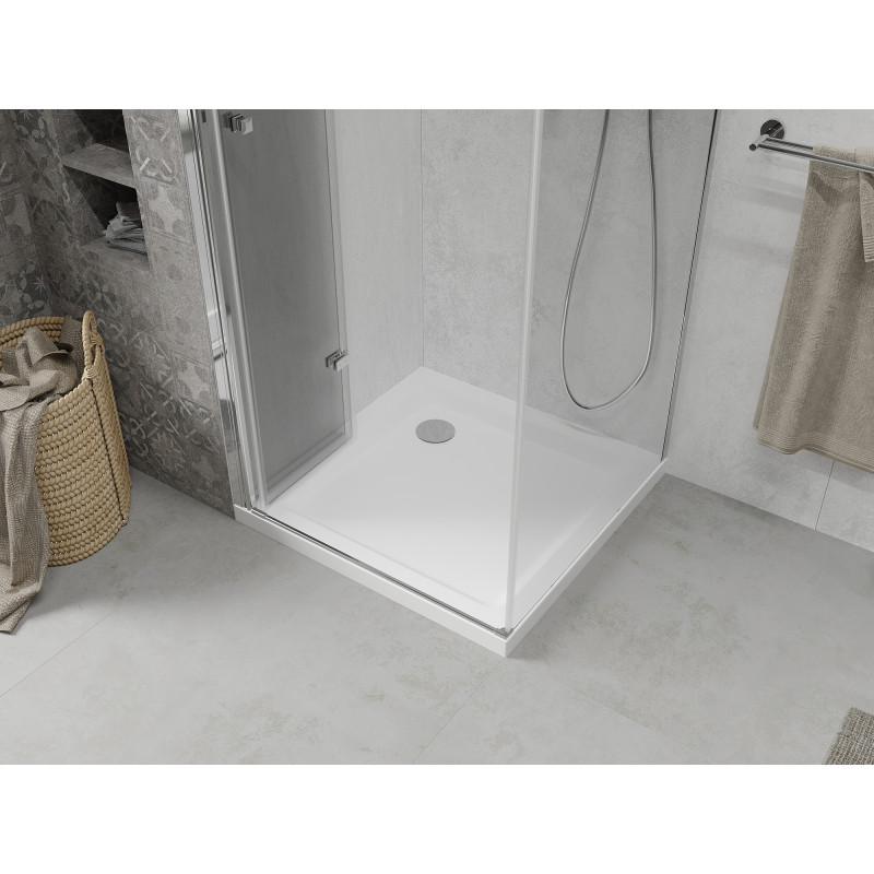 Mexen Lima skladací sprchovací kút 90 x 90 cm, transparentný, chróm + vanička Flat - 856-090-090-01-00-4010