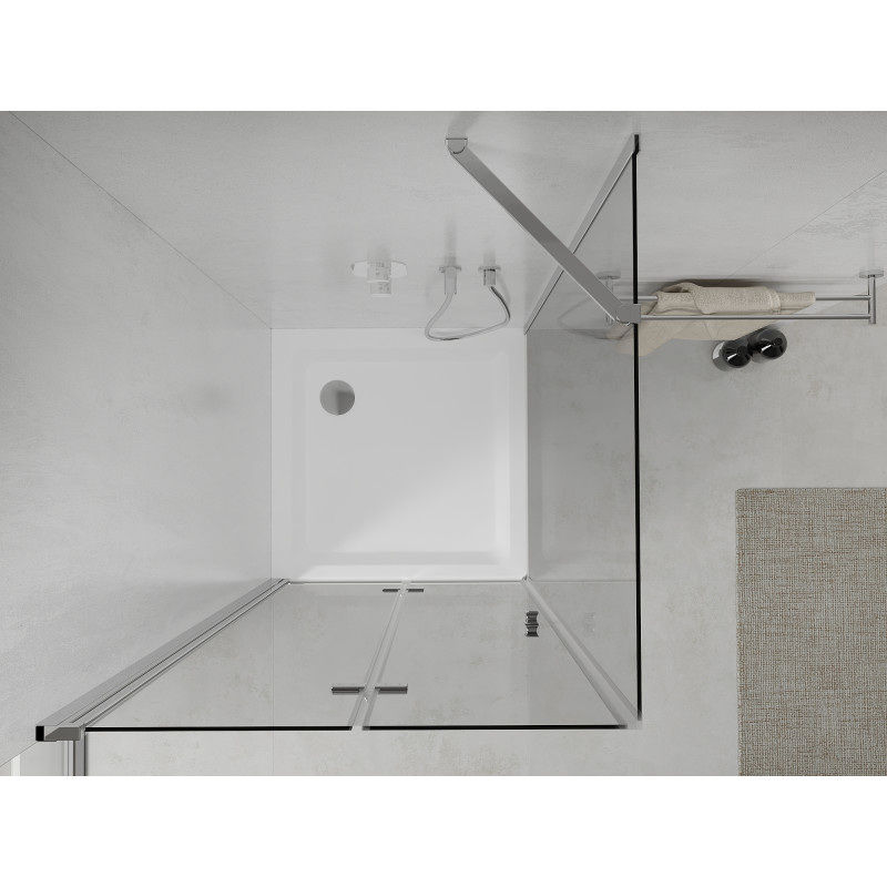 Mexen Lima skladací sprchovací kút 70 x 70 cm, transparentný, chróm + vanička Flat - 856-070-070-01-00-4010