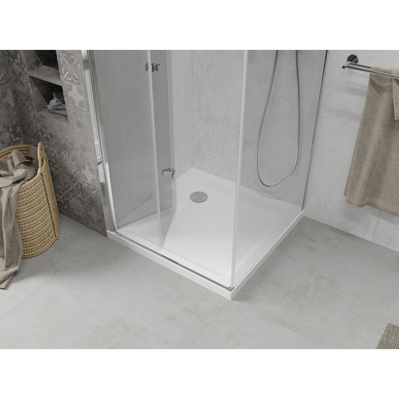 Mexen Lima skladací sprchovací kút 70 x 70 cm, transparentný, chróm + vanička Flat - 856-070-070-01-00-4010