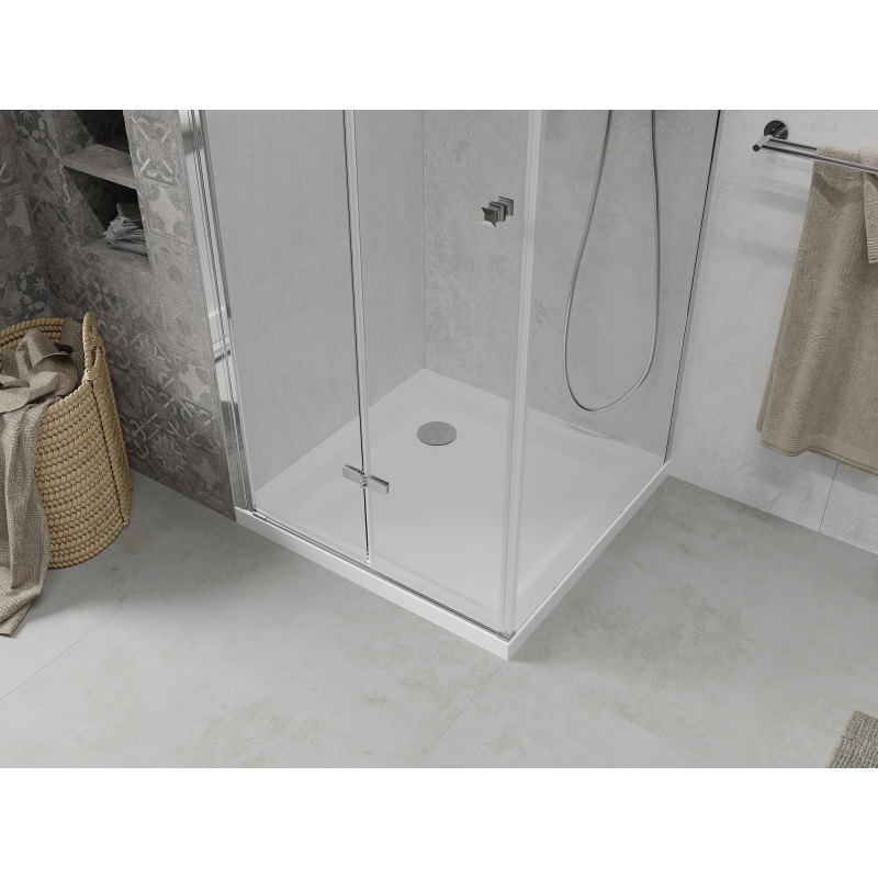 Mexen Lima skladací sprchovací kút 70 x 70 cm, transparentný, chróm + vanička Flat - 856-070-070-01-00-4010