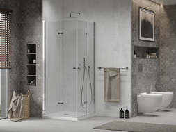Mexen Lima Duo skladacia sprcha 80 x 80 cm, priehľadná, chróm + sprchová vanička Flat - 856-080-080-01-02-4010