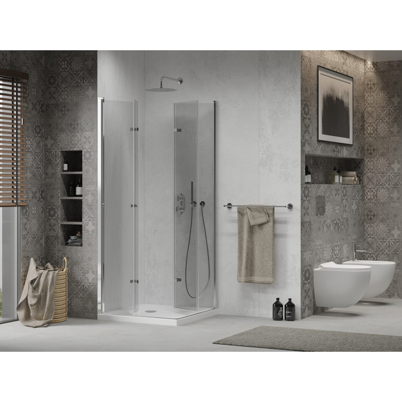Mexen Lima Duo skladací sprchový kút 90 x 90 cm, transparentný, chróm + sprchová vanička Flat - 856-090-090-01-02-4010