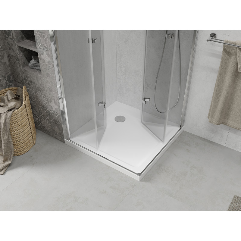 Mexen Lima Duo skladací sprchový kút 90 x 90 cm, transparentný, chróm + sprchová vanička Flat - 856-090-090-01-02-4010