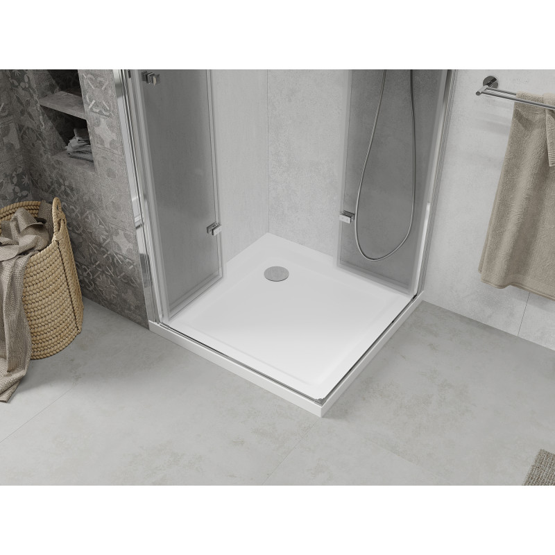 Mexen Lima Duo skladací sprchový kút 90 x 90 cm, transparentný, chróm + sprchová vanička Flat - 856-090-090-01-02-4010