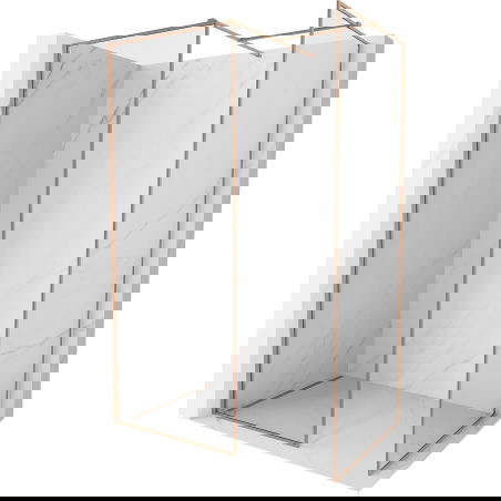 Mexen Kioto-F sprchová stenová priečka Walk-in s rámom 100 x 95 cm, transparentná 8 mm, matná meď - 800-100-202-04-65-095