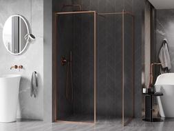 Mexen Kioto-F Sprchová stena Walk-in s rámom 140 x 115 cm, transparentná 8 mm, kartáčovaná meď - 800-140-202-04-65-115