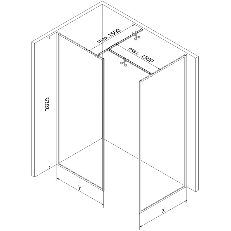 Mexen Kioto-F sprchová stena Walk-in s rámom 135 x 100 cm, priehľadná 8 mm, kartáčovaná pištoľová sivá