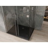 Mexen Omega posuvná sprchová kabína 120 x 90 cm, transparentná, chróm + sprchová vanička Flat, čierna