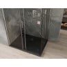 Mexen Omega sprchová kabína posuvná 120 x 90 cm, transparentná, chróm + vanička Flat, čierna - 825-120-090-01-00-4070