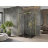 Mexen Omega posuvná sprchová kabína 100 x 80 cm, transparentná, zlatá + Flat vanička, čierna - 825-100-080-50-00-4070G