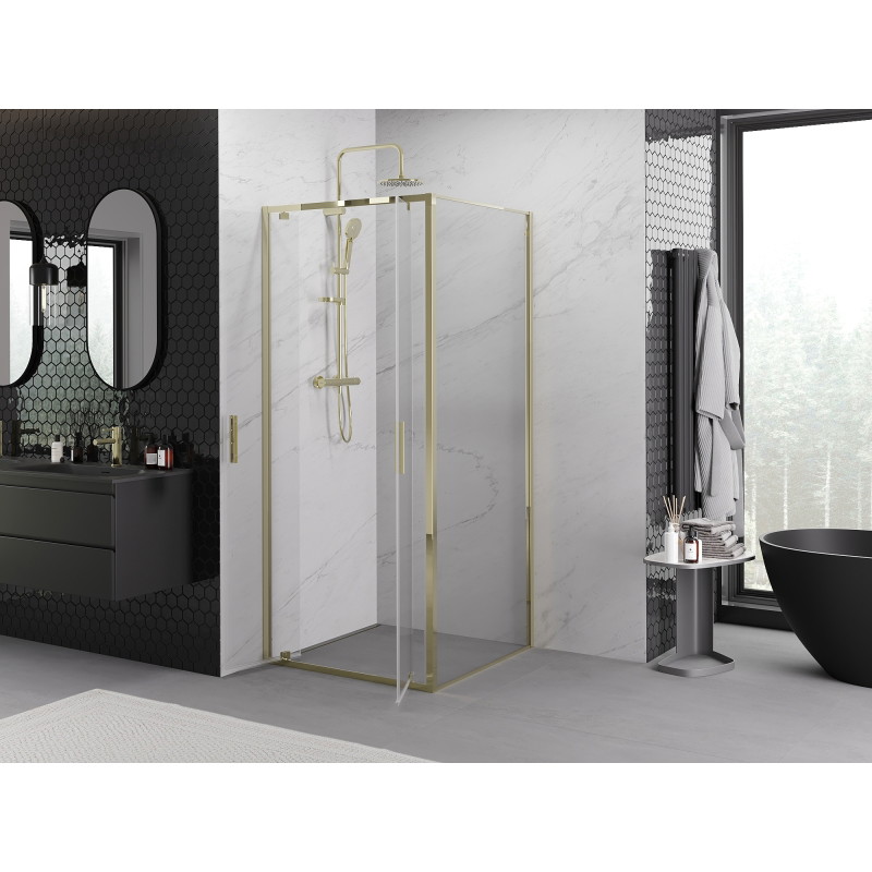 Mexen Exo-BR Duo sklopná sprchová kabína 90 x 90 cm, priehľadná, zlatá - 8182-090-090-50-00