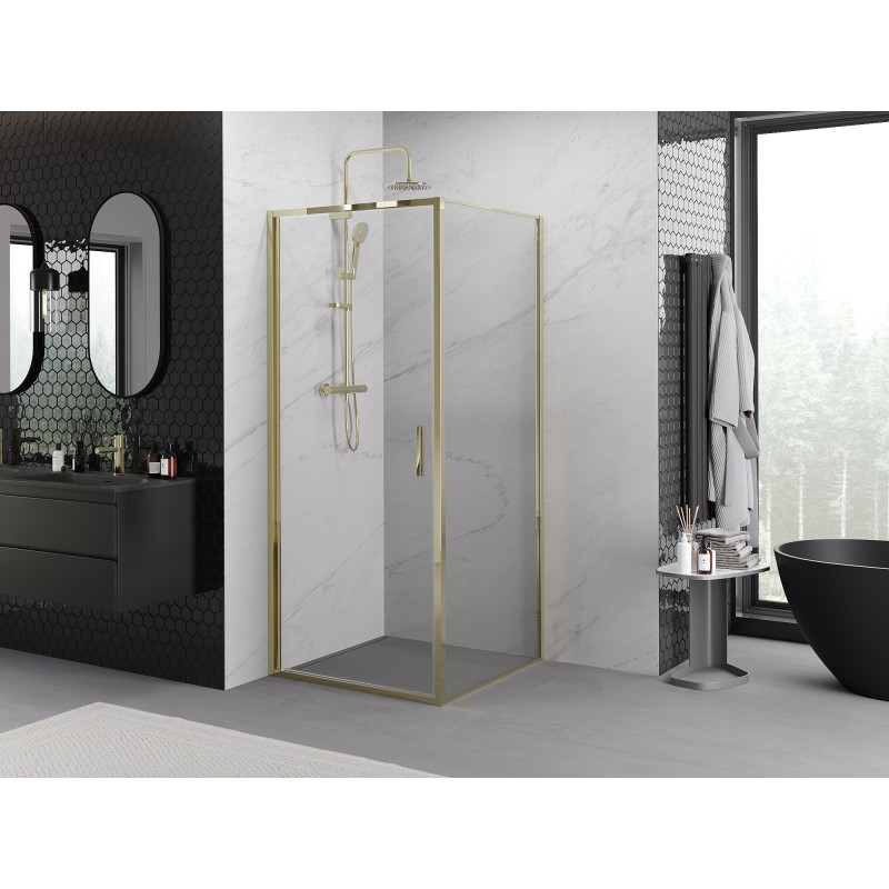 Mexen Exo-B sprchovací kút s otváracími dverami 85 x 85 cm, priehľadný, zlatý - 817-085-085-50-00
