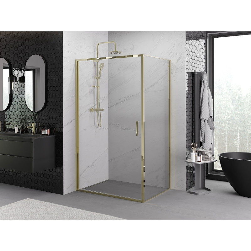 Mexen Exo-B sprchovací kút s otváracími dverami 90 x 95 cm, transparentný, zlatý - 817-090-095-50-00