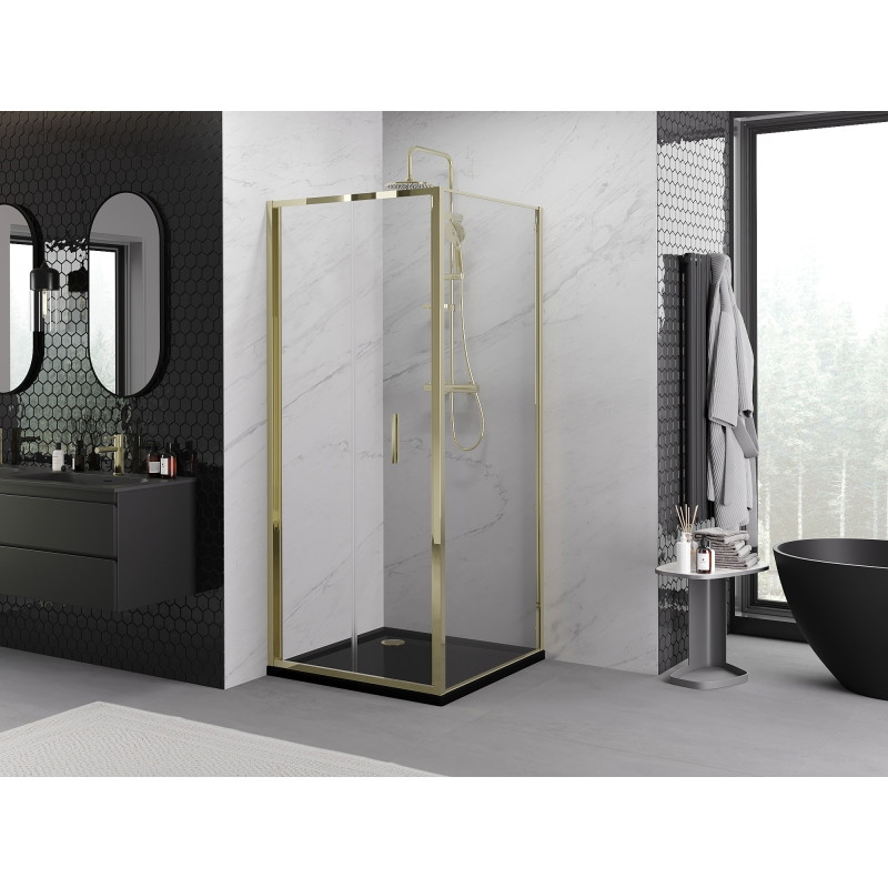Mexen Exo-F skladacia sprchová kabína 75 x 75 cm, transparentná, zlatá - 816-075-075-50-00