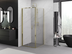 Mexen Exo skladacia sprchová kabína 90 x 90 cm, číra, zlatá - 816-090-090-50-00