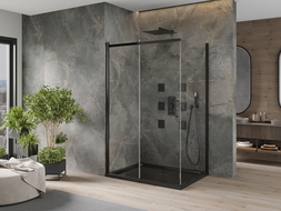 Mexen Omega sprchovací kút posuvný 100 x 80 cm, transparentný, čierny + vanička Flat, čierna - 825-100-080-70-00-4070B