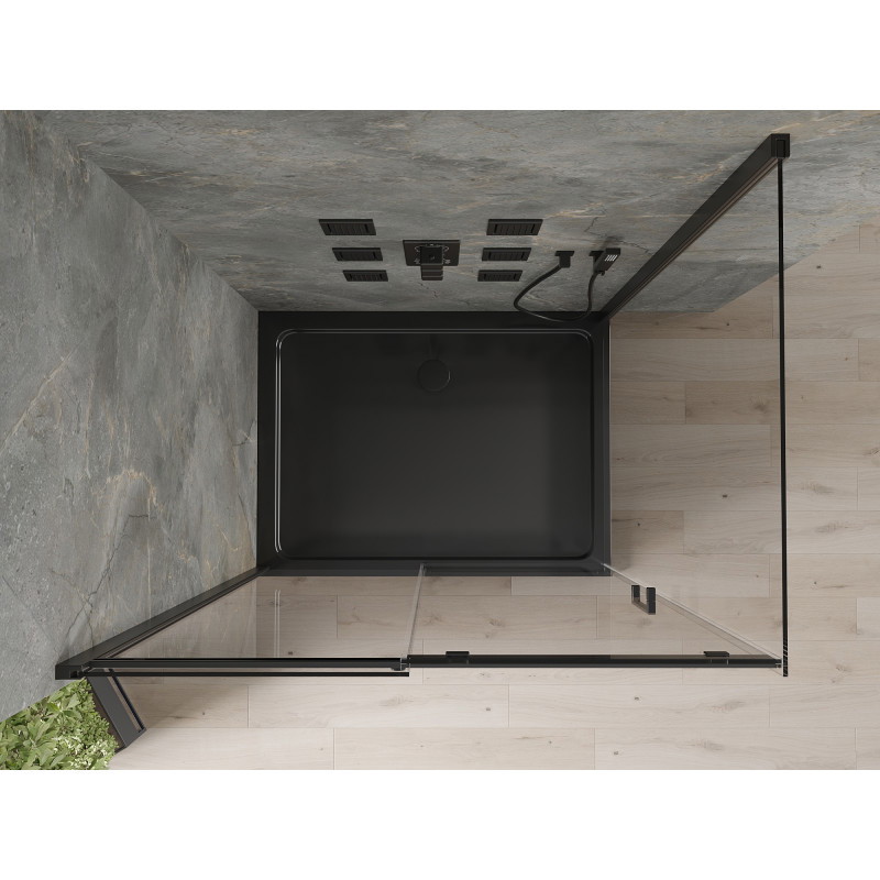 Mexen Omega posuvná sprchová kabína 100 x 80 cm, priehľadná, čierna + sprchová vanička Flat, čierna