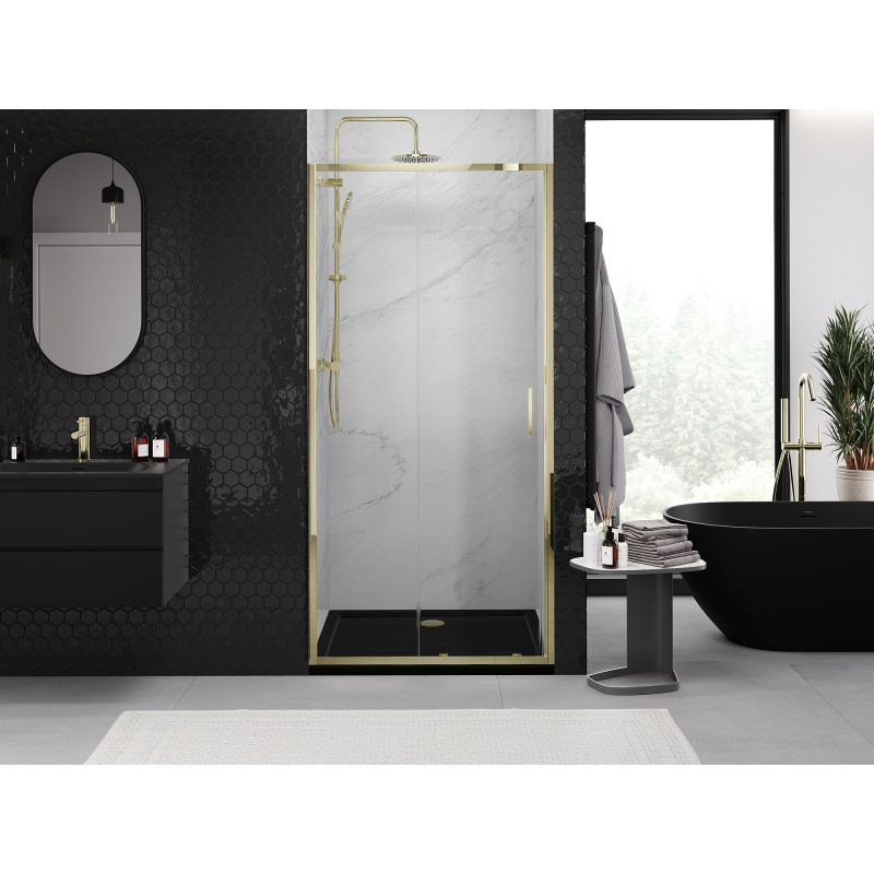 Mexen Exo-S posuvné sprchové dvere 120 cm, transparentné, zlaté - 8151-120-000-50-00