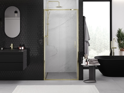 Mexen Exo-S posuvné sprchové dvere 125 cm, transparentné, zlaté - 8151-125-000-50-00