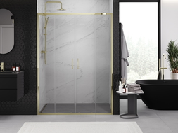 Mexen Exo dvojité posuvné sprchové dvere 130 cm, transparentné, zlaté - 8152-130-000-50-00