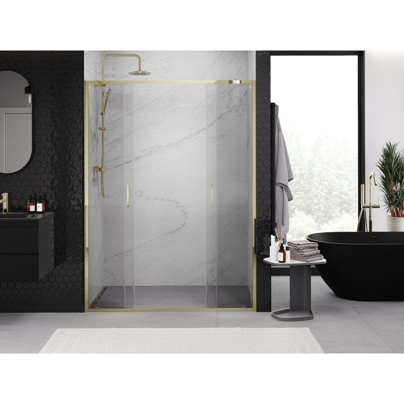 Mexen Exo-S Duo dvojité posuvné sprchové dvere 140 cm, priehľadné, zlaté - 8152-140-000-50-00