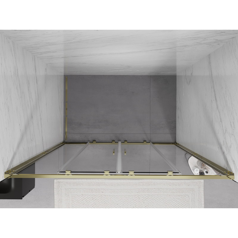 Mexen Exo-S Duo dvojité posuvné sprchové dvere 150 cm, priehľadné, zlaté - 8152-150-000-50-00