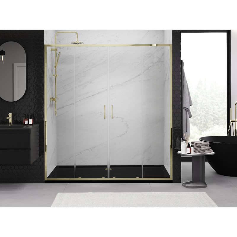 Mexen Exo-S Duo dvojité posúvne sprchové dvere 170 cm, transparentné, zlaté - 8152-170-000-50-00